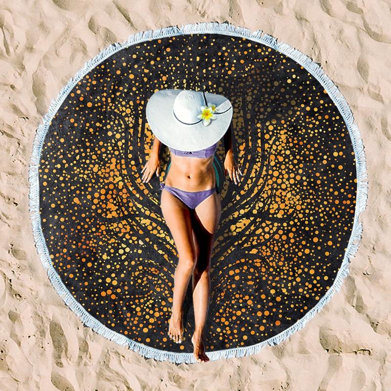 Ultrafine Microfiber Round Beach Towel Adults Quick Dry Digital Print With Fringe Trim Multipurpose Sand Mat Pool Travel Yoga Picnic