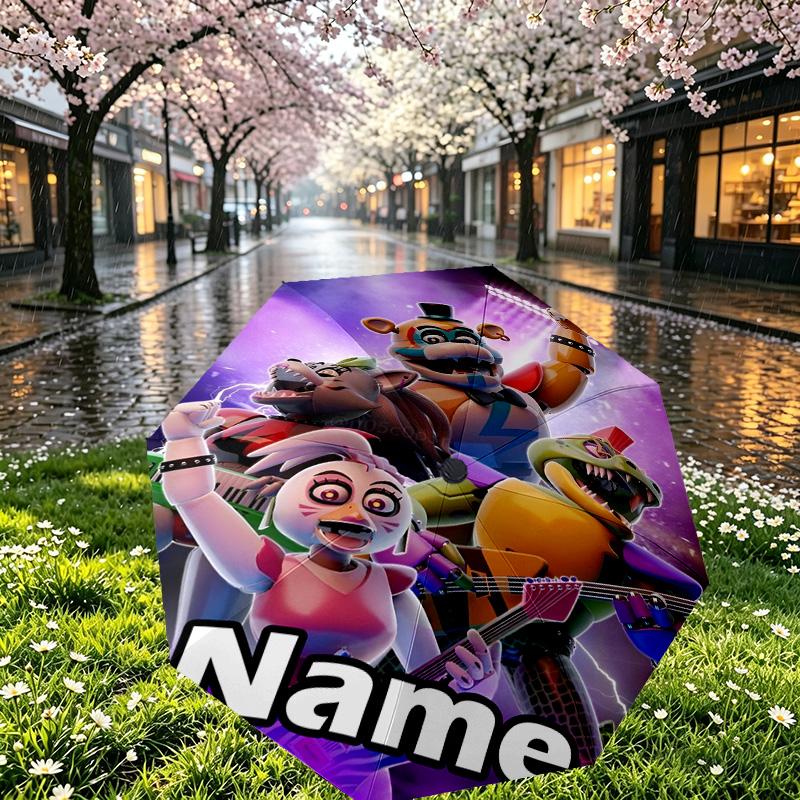 Custom Name Personalized Five Nights at Freddy's Print Umbrella, Auto Open Close, 8‑Rib Sturdy Frame, Commute Camping Hiking Use, Birthday Gift