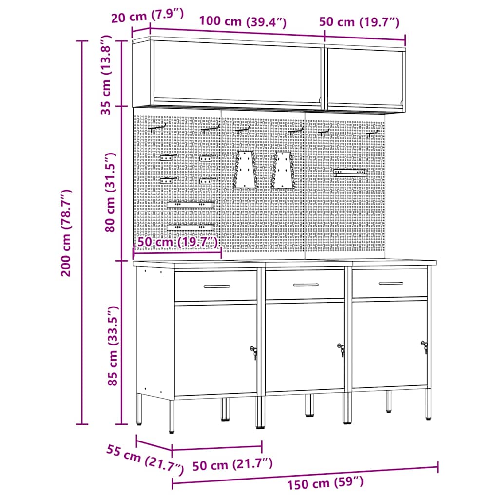 Work Cabinet Set with Drawers and Storage 8 Pieces Black