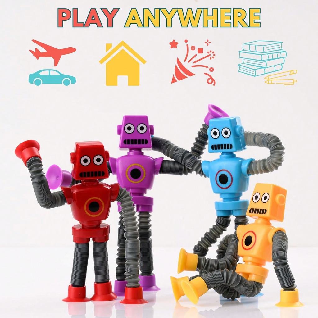 4 Pcs Telescopic Suction Cup Robot Toy, Coolest Pop Tubes Sensory Toys For ToddlersEducational Fidget Toys Robot Party Favors,Perfect Holiday Gift