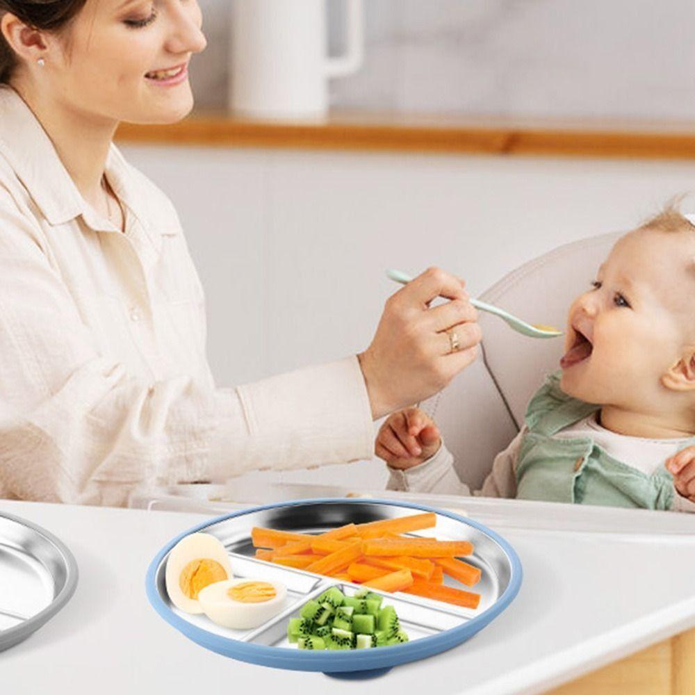 304 Stainless Steel 3 Grids Children Dishes Kids Feeding Bowls Toddle Training Tableware