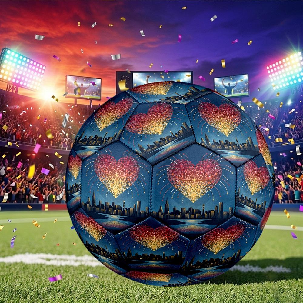 1pc Heart Fireworks Standard Size 5 Wear Resistant Football, Indoor Outdoor Soccer Ball for School Park Grass Training & Daily zq71015