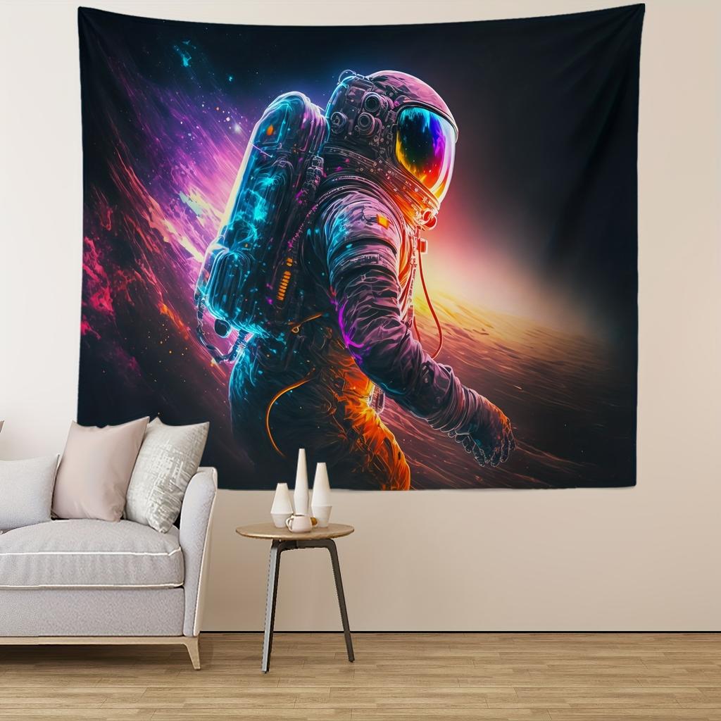 Cyber Neon Astronaut Tapestry, Colorful Gradient Nebula Wall Hanging for Bedroom Living Room Dorm Decor