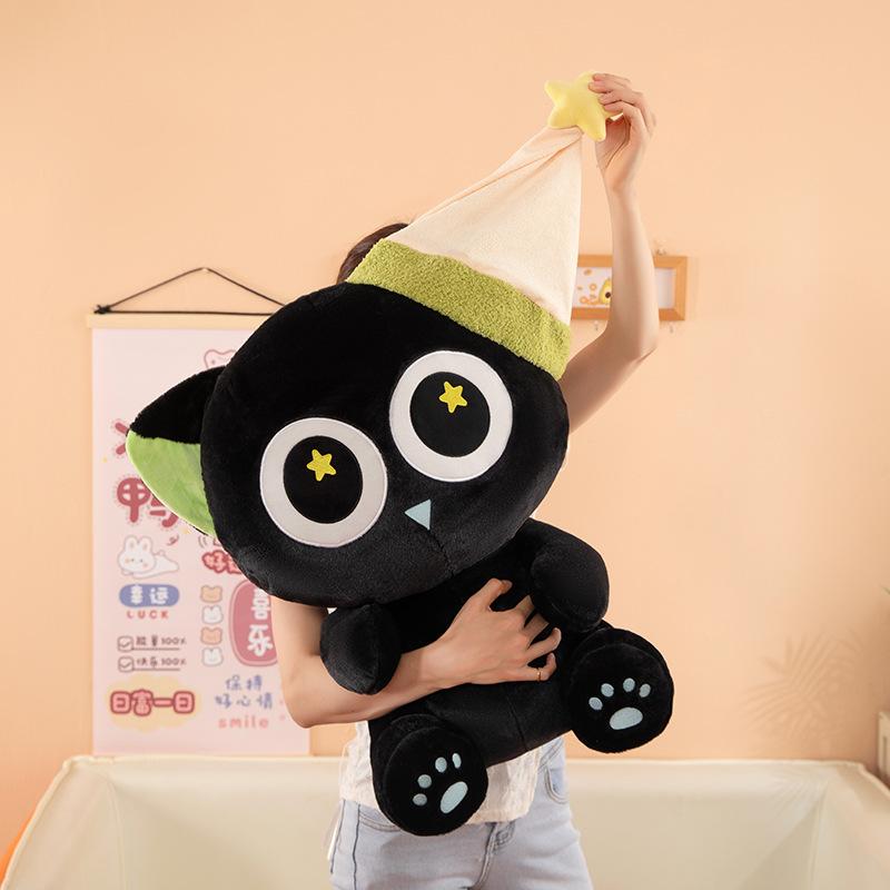 Плюшевая игрушка Черный кот Ло Сяохэй Кукла кошка с большими глазами Милая кукла кошка Подарок на день рождения