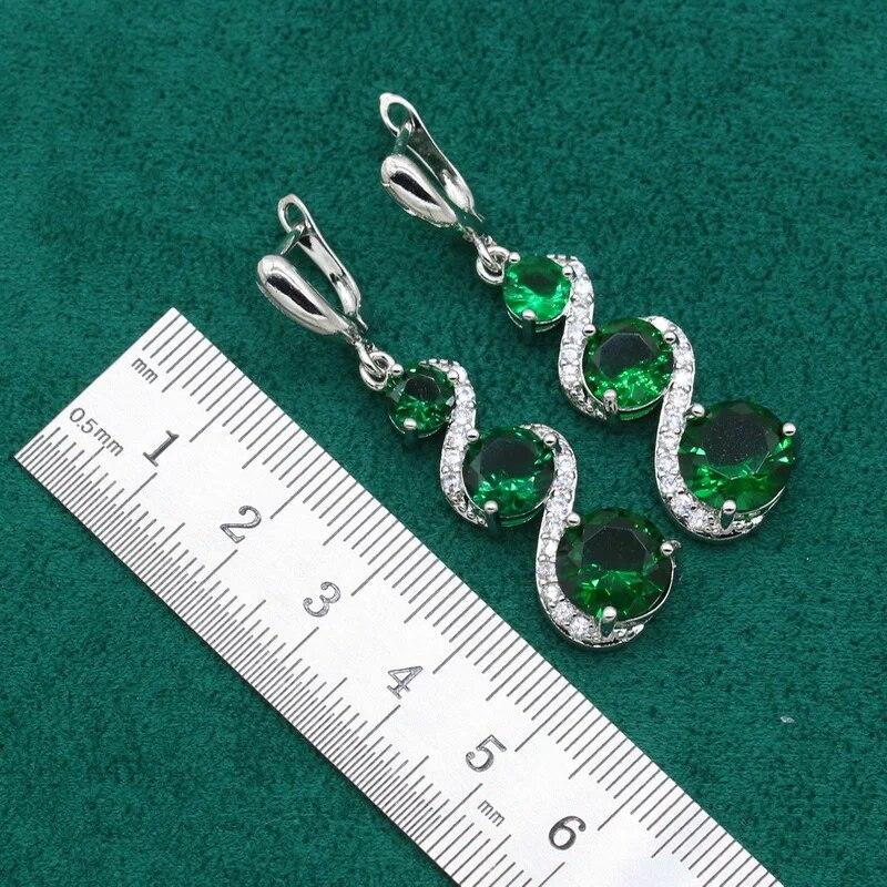 Ожерелье из серебра 925 пробы, комплекты ювелирных изделий для женщин, свадебные изысканные длинные серьги с зеленым королевским синим цирконием, подарок на праздник
