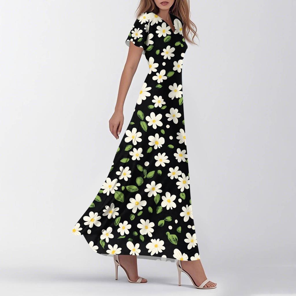 Женские летние повседневные модные платья с принтом и короткими рукавами и V-образным вырезом