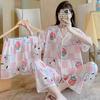 Short-Sleeved Pajamas Three-Piece Korean Version Of Sweet And Cute Cardigan Women'S Loungewear