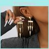 Elegant Gold Geometric Tassel Earrings Stylish Asymmetric Design Alloy Plated