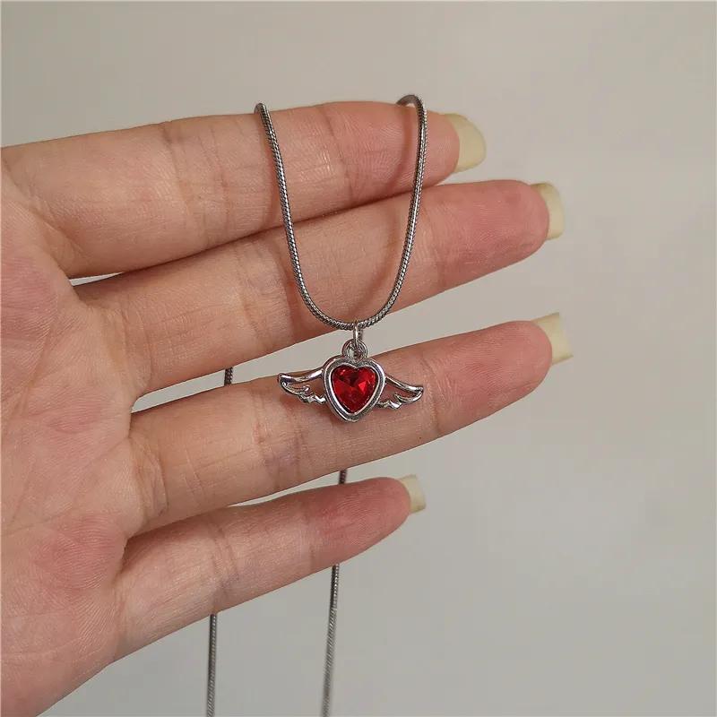 Vintage Y2k Red Love Heart Cross Pendant Snake Chain Necklace For Women Men Halloween Aesthetic Gothic Rave Jewelry Accessories