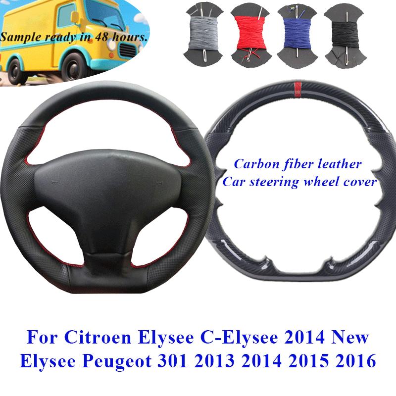 OEM Fit For Citroen Elysee C-Elysee 2014 New Elysee Peugeot 301 2013-2016 Car Steering Wheel Cover Carbon Fiber Stitched Leather