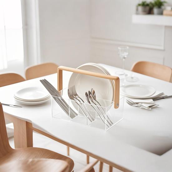 Подставка для столовых приборов Органайзер для вилок и ложек Прочная конструкция Большая вместимость Прозрачный дизайн Коробка для хранения посуды Подставка для столовых приборов