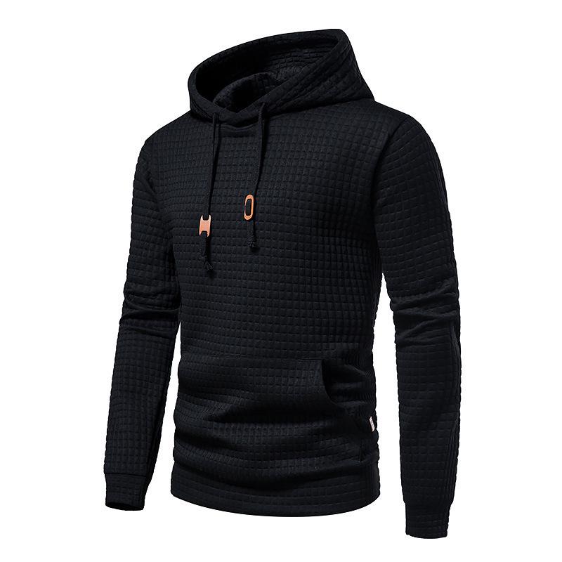 2024 New European Men's Quilted Plaid Cotton Hooded Sweatshirt