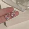 Pink Diamond Heart Hoop Earrings: Japanese & Korean High-End Luxury Fashion, Niche Sweet Fairy Peach Heart Style.