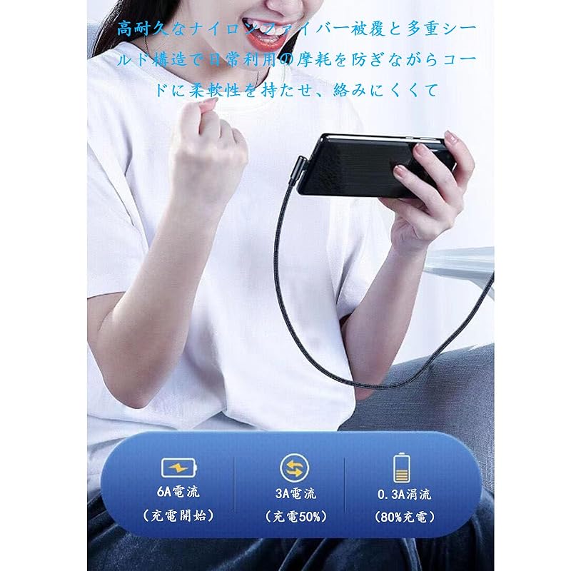 USB-кабель типа C USB-C и USB-A 6A для быстрой зарядки, L-образный нейлоновый вязаный USB-кабель C для Xperia/Galaxy/LG/i-Pad Pro/MacBook, других Android и т. д.. совместимый