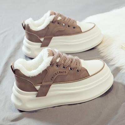 Модные трендовые высокие хлопковые туфли на осень и зиму 2024 года, новые и плюшевые, теплые и универсальные, повседневные спортивные женские туфли