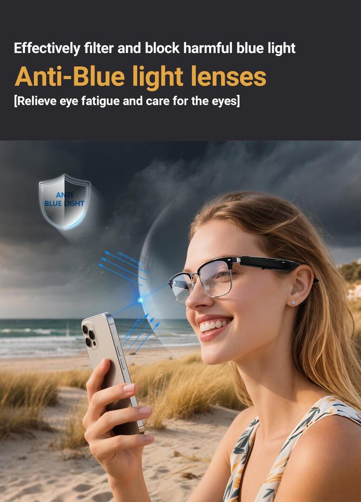 Smart Bluetooth Glasses with AI Translation: Supports 100+ Languages, Music Streaming, and Hands-Free Calls