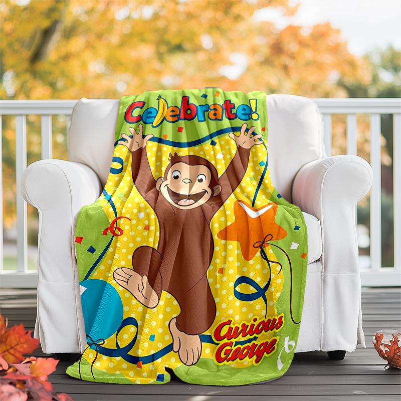 1pc Curious George6 Theme Blanket - Digital Print, Polyester, Cozy for All Seasons, Perfect for Outdoor, and Travel
