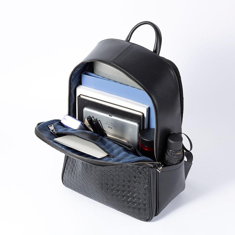 Рюкзак мужской из натуральной кожи, плетеный, модный, многофункциональный, деловой, компьютерный рюкзак, сумка