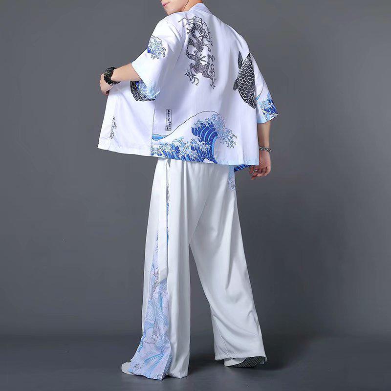 Men's Chinese Style Ice Silk Taoist Robe: Trendy Three-Piece Hanfu Tang Suit for Summer