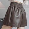 New Korean PU Leather A-Line High Waist Slim Black Shorts - Casual Wide-Leg Pants for Autumn/Winter