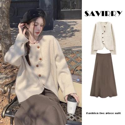 Осеннее женское трикотажное платье, комплект, тонкое, плотное, удобное, повседневное, куртка-платье с длинными рукавами, комплект из двух предметов