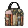 Floral Bookshelf Book And Flower Insulated Lunch Bag for Women Children Leakproof Food Boxes Thermal Lunch Box Tote