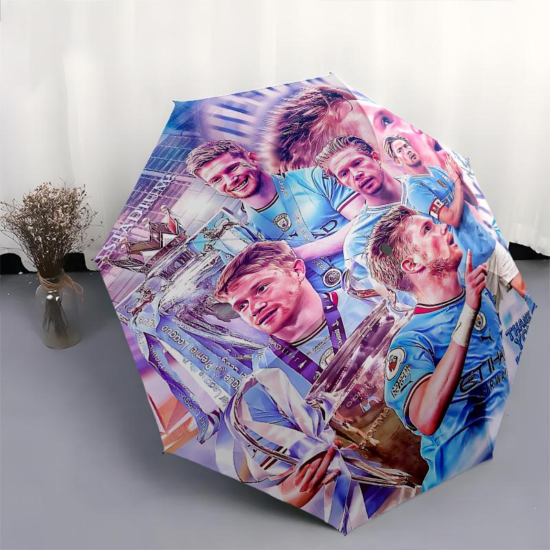 Kevin De Bruyne, Manchester City Automatic Opening and Closing Umbrella, Compact Travel Umbrella, Lightweight and Portable, Suitable for Bea