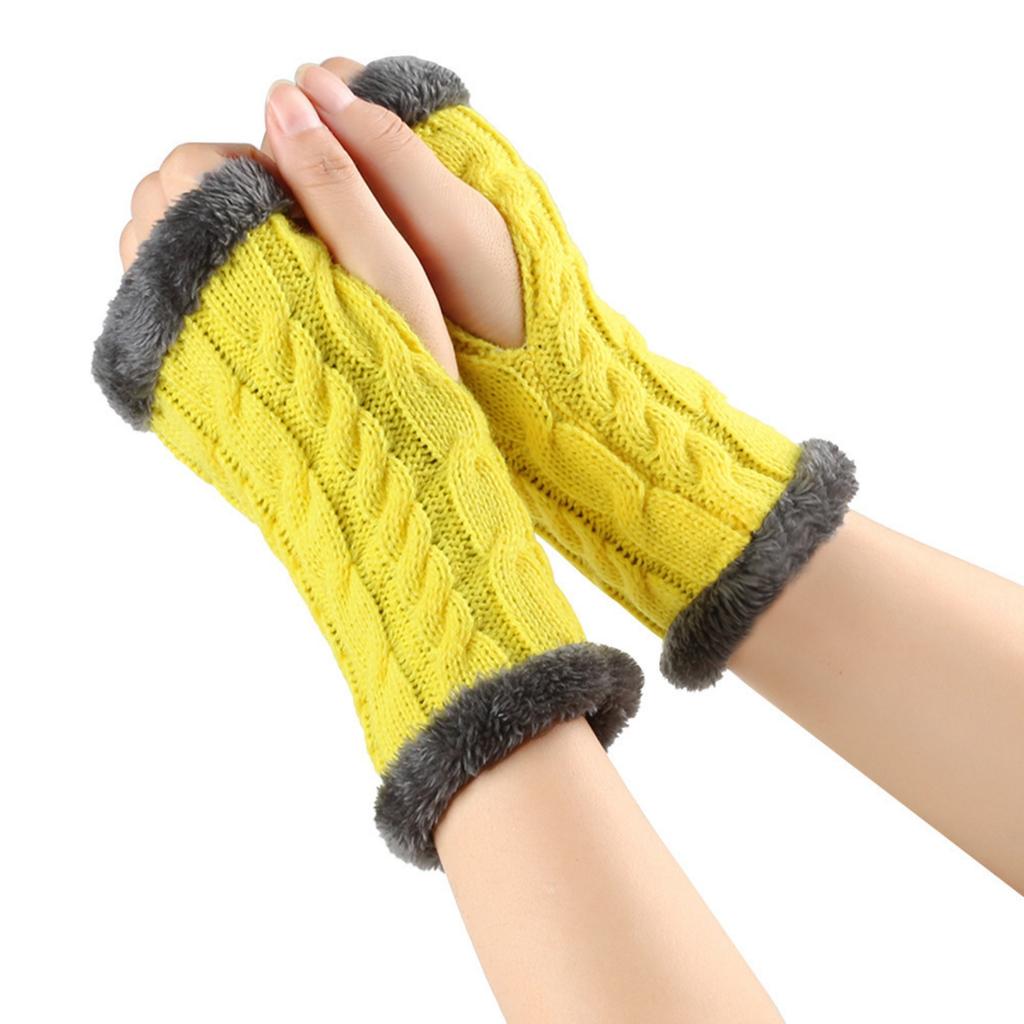 Women's Winter Warm Wool Gloves, Fingerless Twisted Knit Color Short Gloves