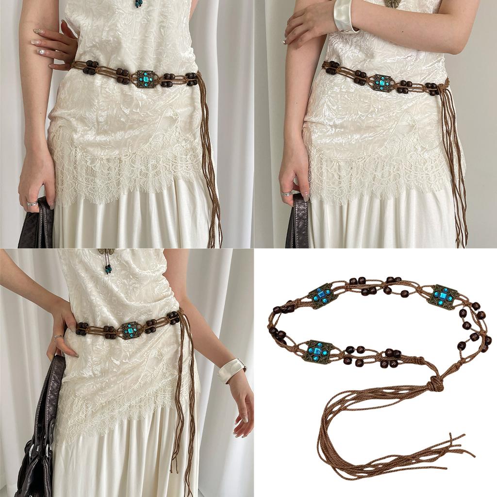 Tassels Wax Rope Belt Bohemian Woven Waist Chain Ethnic Waist Rope Belt For Women Dress Beach Music Festival Accessory