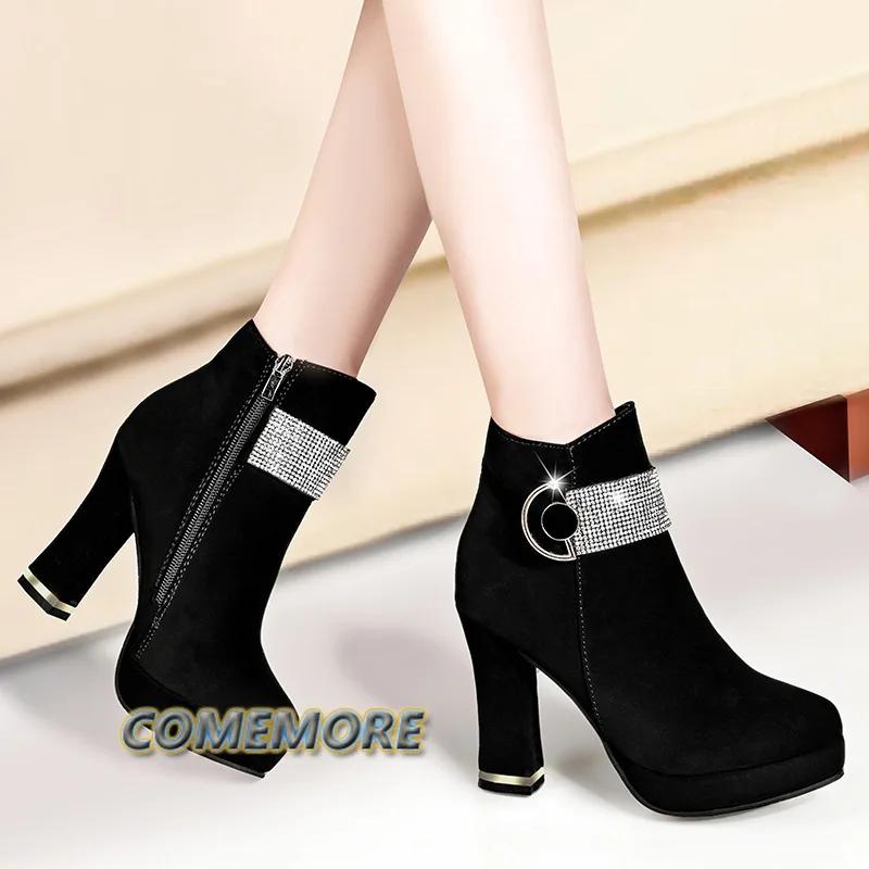 Fashion Sexy Fashion Women Rhinestone Thick Heeled Platform Short Boot Autumn Winter 2025 New High-heeled Ankle Boots Fashion Round Head