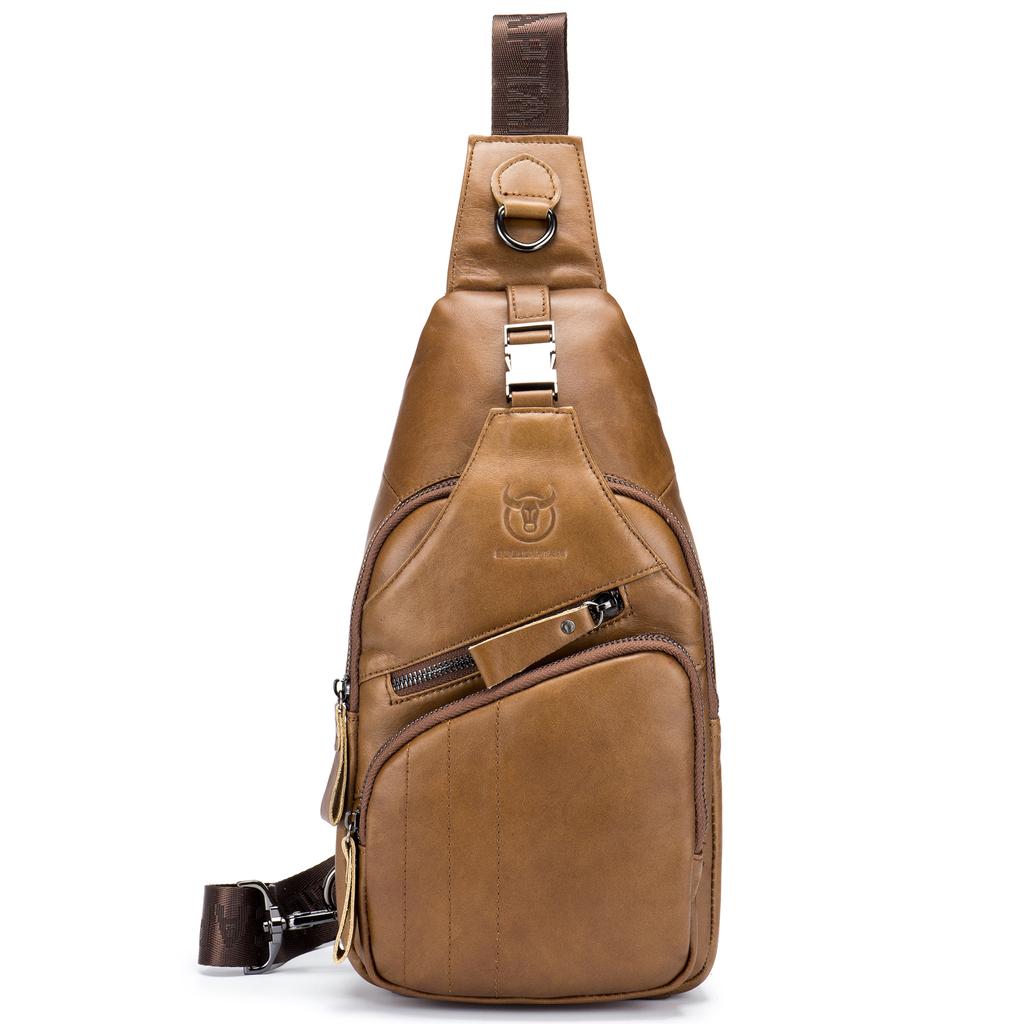 Men Sling Bag Water Resistant Anti Theft Leather Chest Pack Cross Body Bag Shoulder Backpack Casual