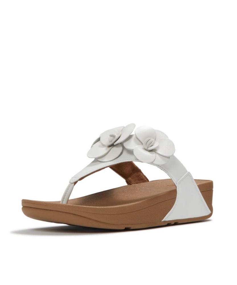 Женские сандалии Fitflop Lulu Flower на ремешке вокруг пальца, кожаные, цвет Urban White (Ft63K2T291)