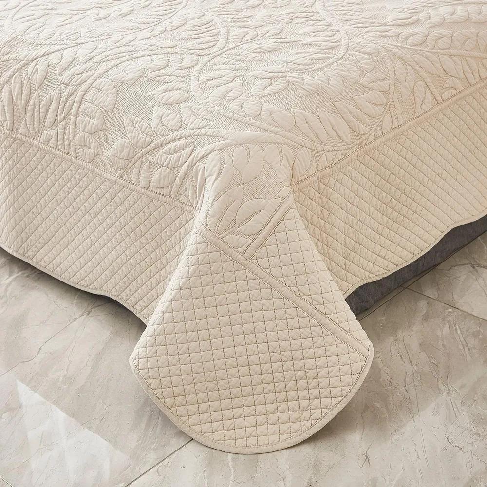1-Piece 100% Cotton Twin Quilt Set Embroidered Quilted Bedding Bedspread Natural Beige Freight Free Nap Blanket Plaid