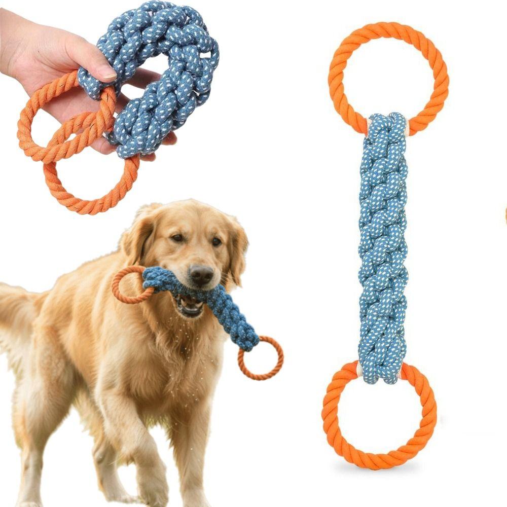 Bite-Resistant Double-Ring Dog Rope Toy Teeth Cleaning Chew Toy Medium Large Dog Breeds