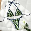 European and American checkered bikini sexy swimsuit women's triangular lace-up with chest pad bikini