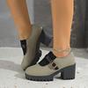 Large Size High-heeled Single Shoes Women's Autumn New Fashion Round Head One-word Buckle Thick-heeled Women's Shoes