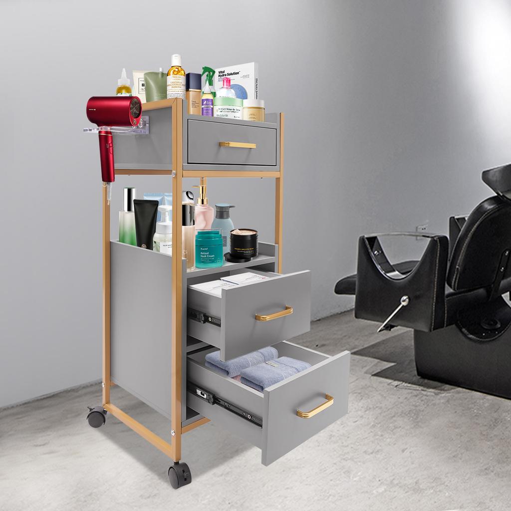 Salon Cart Barber Trolley Easy To Move Large Capacity For Spas Locker Rooms Barber Stores Salon Storage Trolley Grey