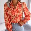 Women Spring Summer Long Sleeve Lapel Flower Printed Loose Casual Office Shirt Top