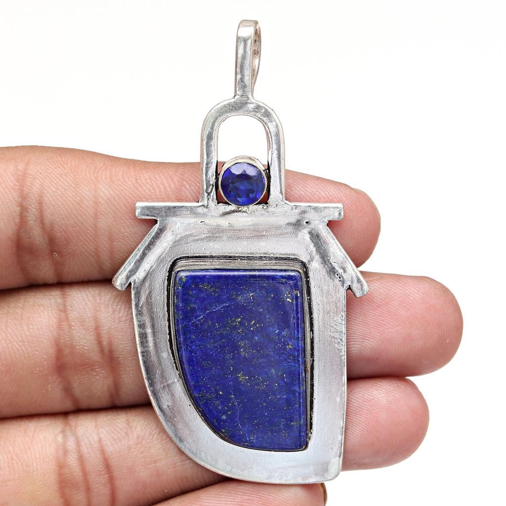 Pendant Lapis Lazuli Silver Jewelry 2.5" Gemstone Handmade Sterling Silver