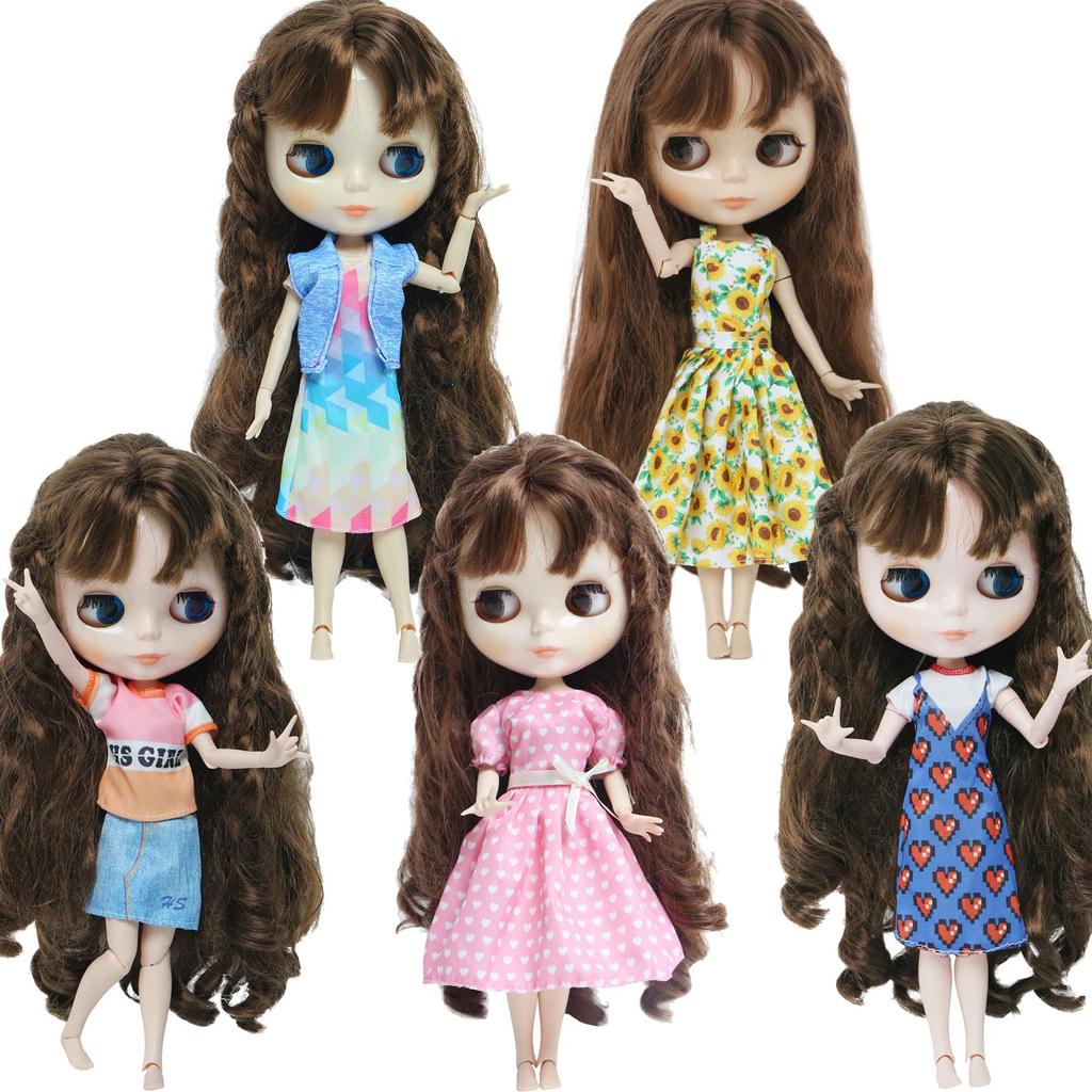 5 Sets Doll Clothes for Blythe Doll Tools Cute Casual Mini Dress Pants Blousers Outfits for 1/6 11.5 Inch Doll Cute Gift Set Girl Toy