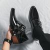 Hight Quality Men's Patent Leather Height Increasing Shoes Pointed Top British Style Banquet Wedding Party Dress Metal Decoratio