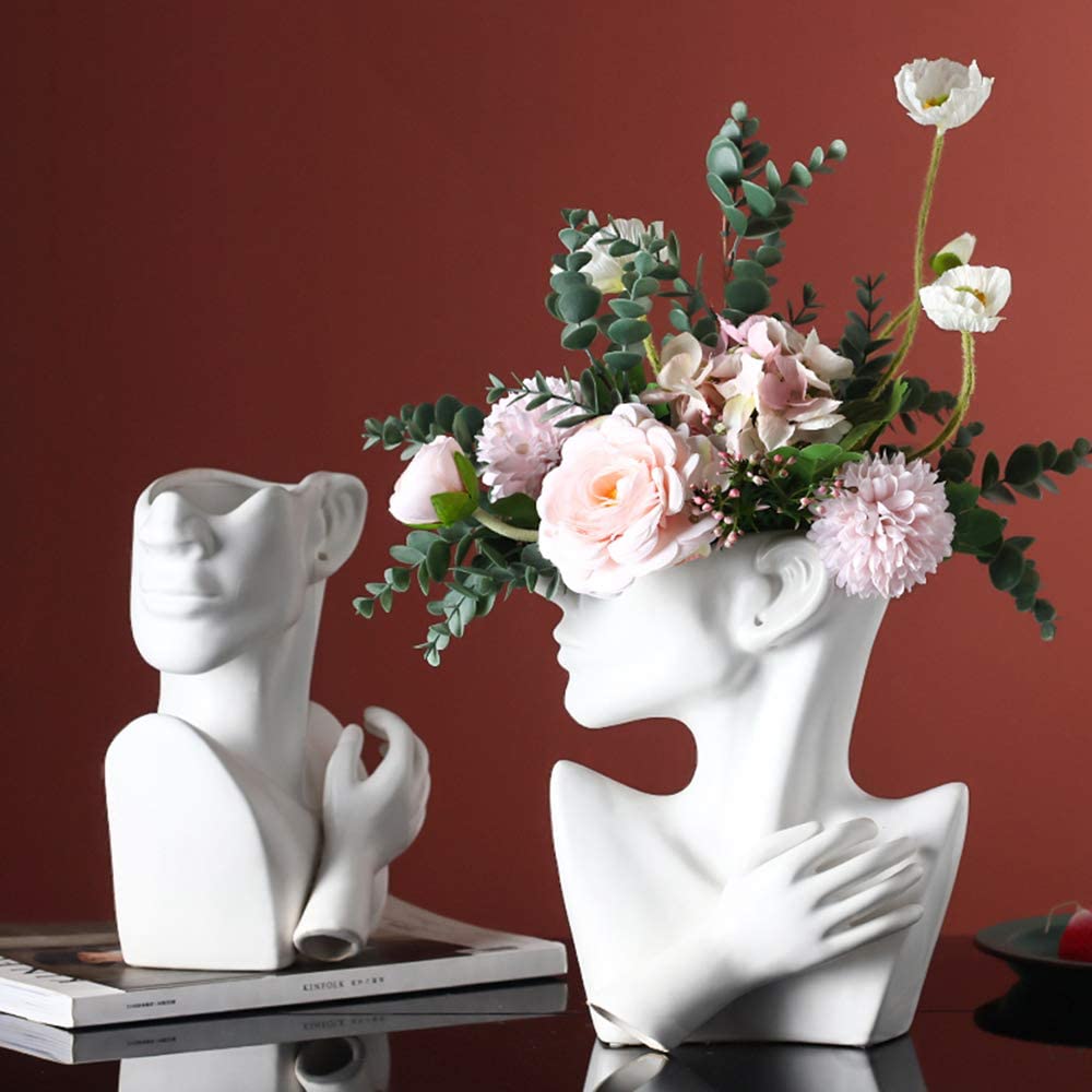 1 шт. керамическая греческая статуя лицо ваза черный, белый цвет креативная скульптура головы цветочный горшок для украшения дома офисный стол гостиная центральный декор