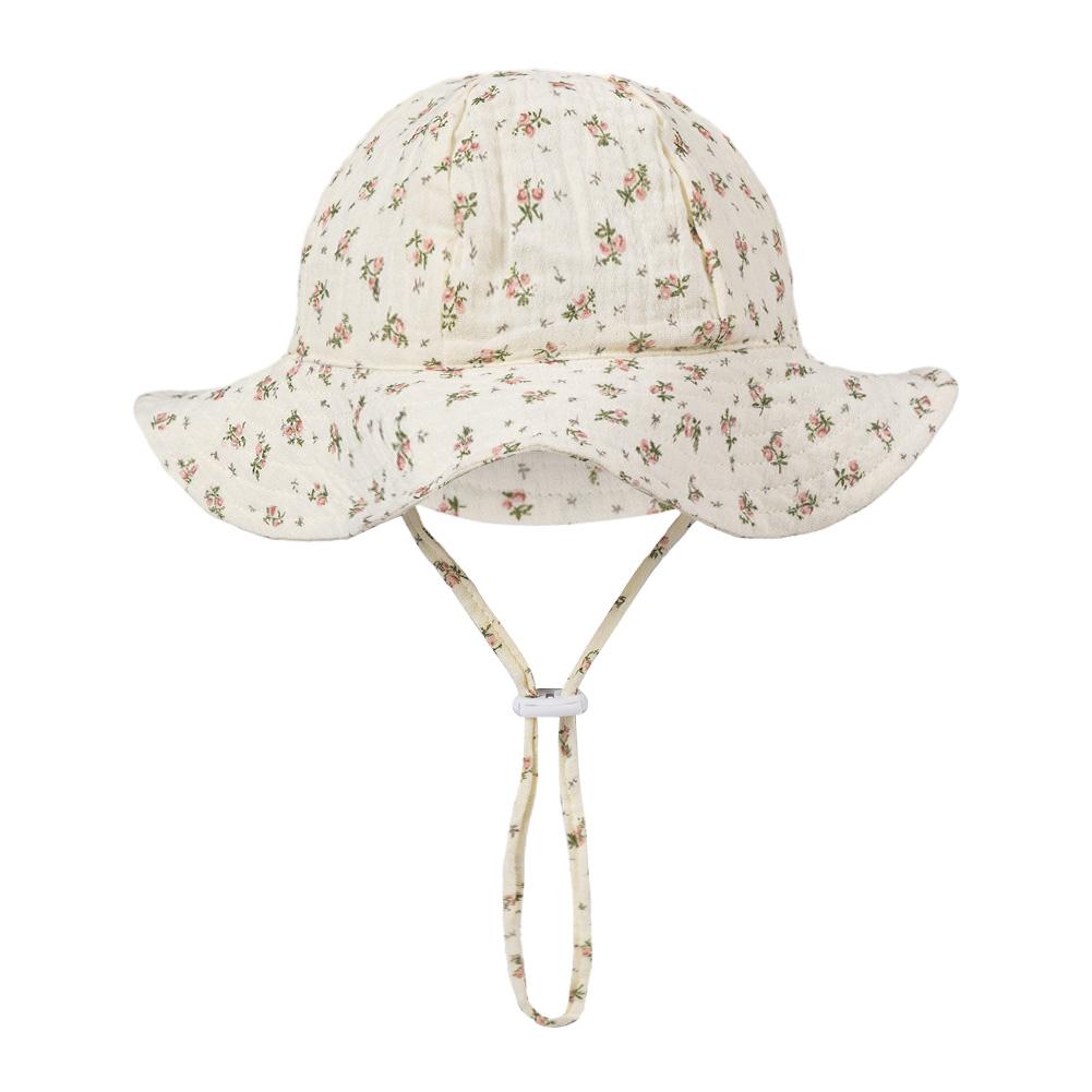Floral Print Baby Bucket Hats Adjustable Solid Caps for Infant Boys Girls Sunscreen Outdoor Beanies Beach Fishing Headwraps