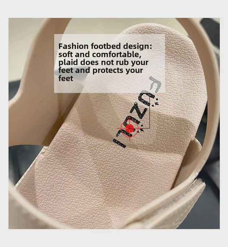 2024 Летние женские плоские корейские модные пляжные сандалии с ремешком на липучке