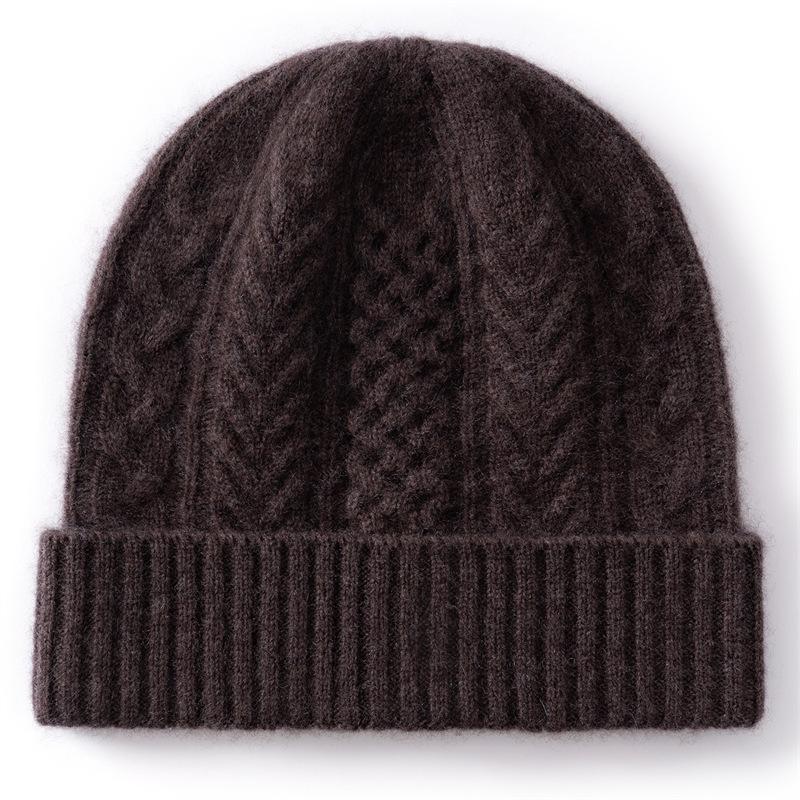 Cashmere hat women's high-end solid color wheat ear twisted flower outdoor fashion flanged casual autumn and winter knitted hat
