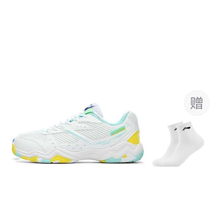 Семейство Li Ning Rocket, Long Wind Textile, Низкие бадминтонные кроссовки с нескользящей подошвой из синтетической кожи, Унисекс, Белый Зеленый AYTT021-3