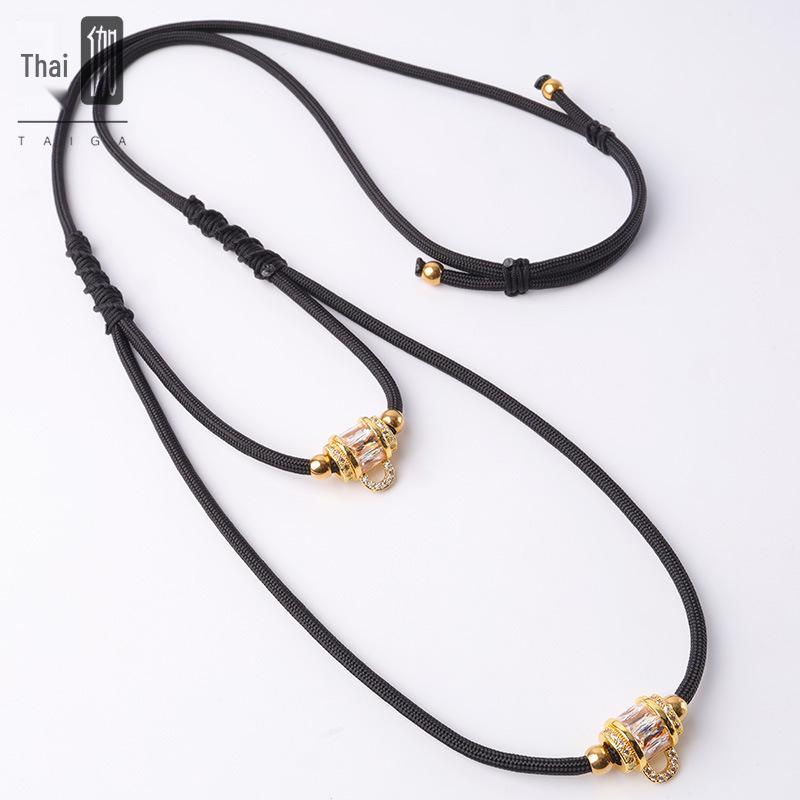 Таиландский амулет Будды Золотой Свет Роскошный Бриллиантовый Веревочный Шнурок – Регулируемое Ожерелье