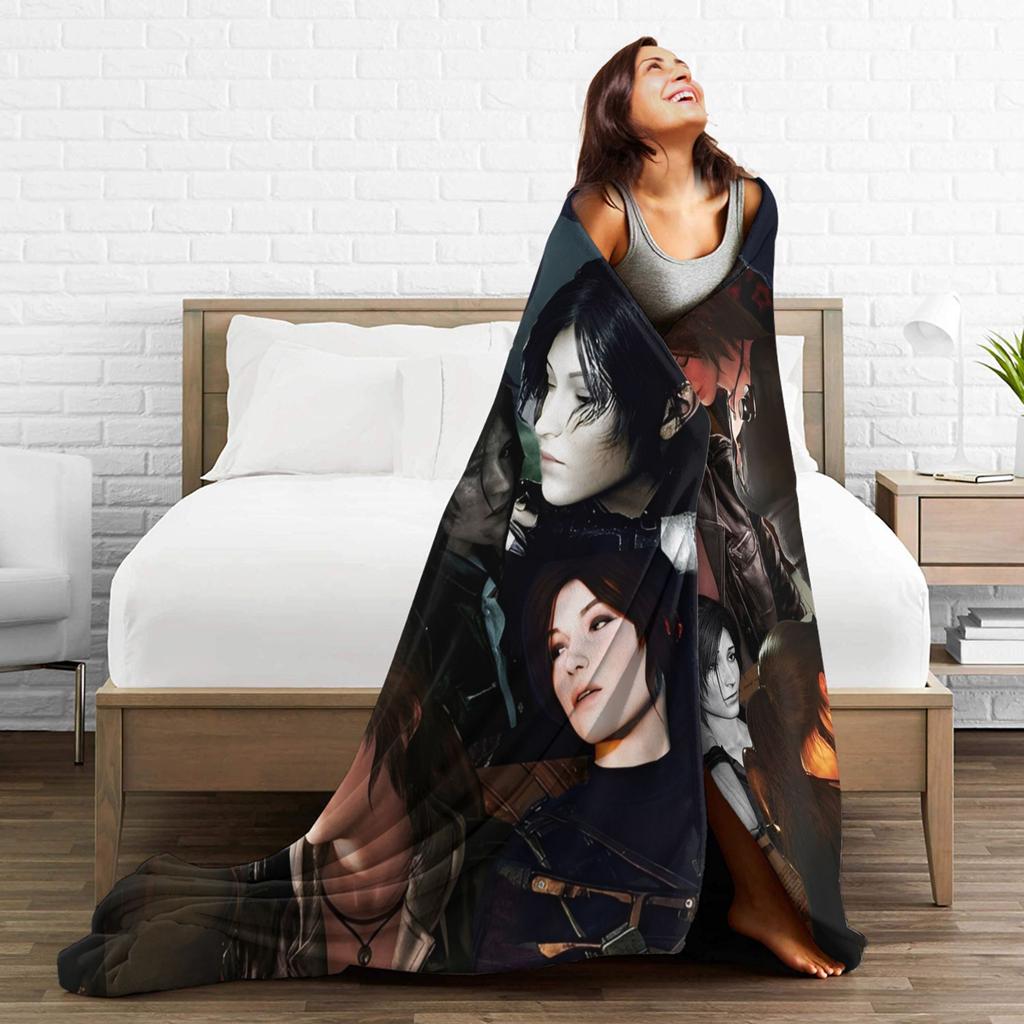Tomb-Raider Lara Croft Blanket Velvet Autumn Winter Survival Video Game Breathable Lightweight Throw Blanket for Outdoor