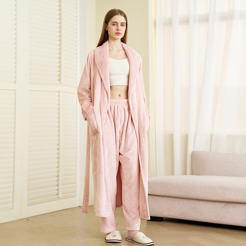 Men's Plush Fleece Robe Set Bathrobe Spa Robes With Pockets Soft Winter Shawl Collar Long Sleeve Robe Warm Pants Set for Men Fluffy Homewear Sleepwear