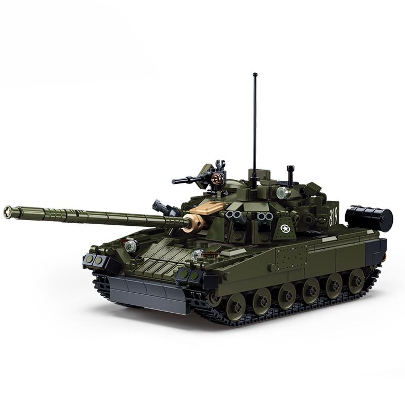 Sluban Т-80 Основной боевой танк Строительные блоки Вторая мировая война Советская армия Модель транспортного средства Вооружение Кубики Подарочные наборы для военных энтузиастов Игрушка для детей